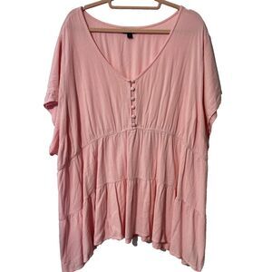 Torrid Size 5 Pink Babydoll Top Slub Tiered Button Front Blouse 5X Coquette Soft